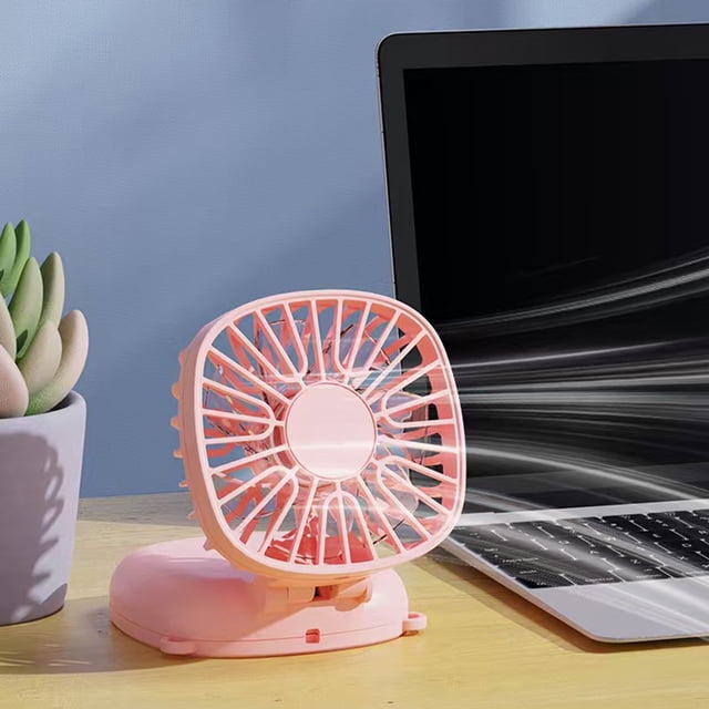 Handheld Mini Fan with Hanging Rope and Mirror, USB Rechargeable Portable Fan, 3 Speed, Plastic, White/Blue/Pink, Travel Office Home, 1 Pack