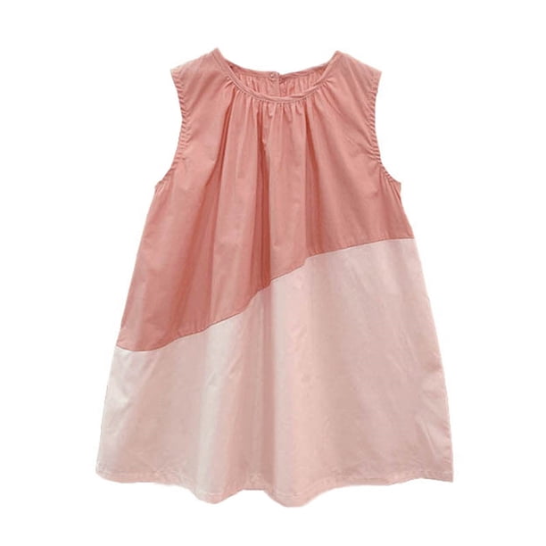 Odeerbi 0-12 Años Niñas Verano Color Bloque Algodón Tanque Vestido Casual Cuello Redondo Vestido de Sol de Línea Para Las Vacaciones En La Playa