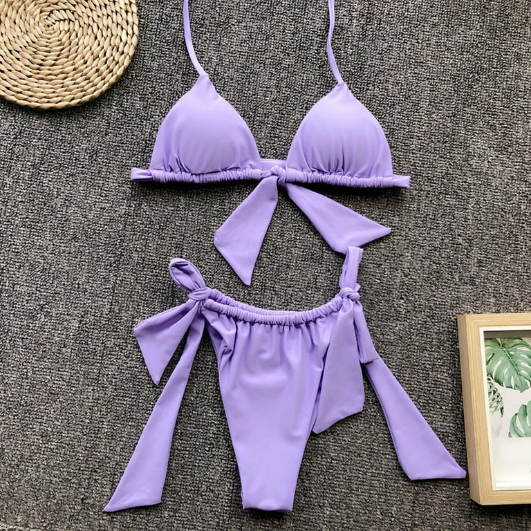 Purple Violet Tie Front Boy Short Bikini Two Piece Set – BelaWave