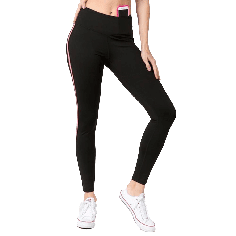 Women's Solid Pocket Activewear Leggings - Reflective Stripes