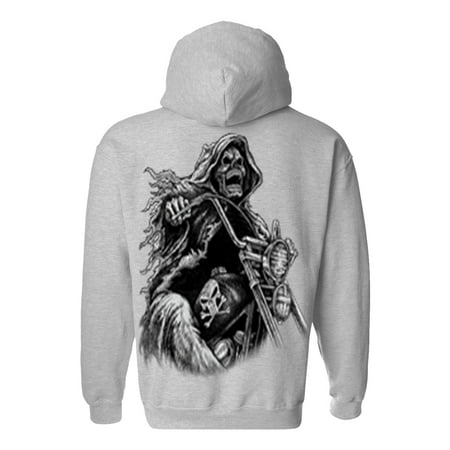 Men's/Unisex Zip-Up Hoodie OVERSIZED Biker Grim Reaper Skeleton