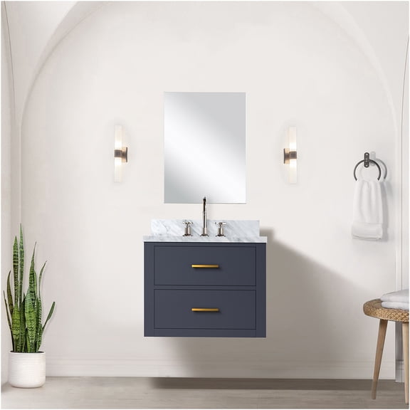 JERFIT Blue Bathroom Vanity Set with Acrylic Countertop, Mirror & Chrome Faucet, Single Sink Cabinet for Powder Room