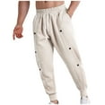 thumbnail image 2 of Pantalones largos para hombre, de color liso, a la moda, con cintura gruesa, botones informales, deportivos, de algodón, 2 of 6