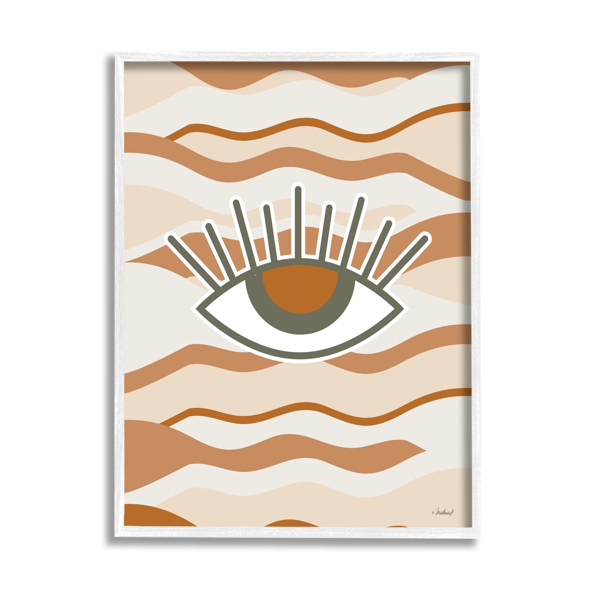 Stupell Industries Earthy Modern Spiritual Eye Wavy Striped Shapes Graphic Art White Framed Art Print Wall Art, Design by Martina Pavlova