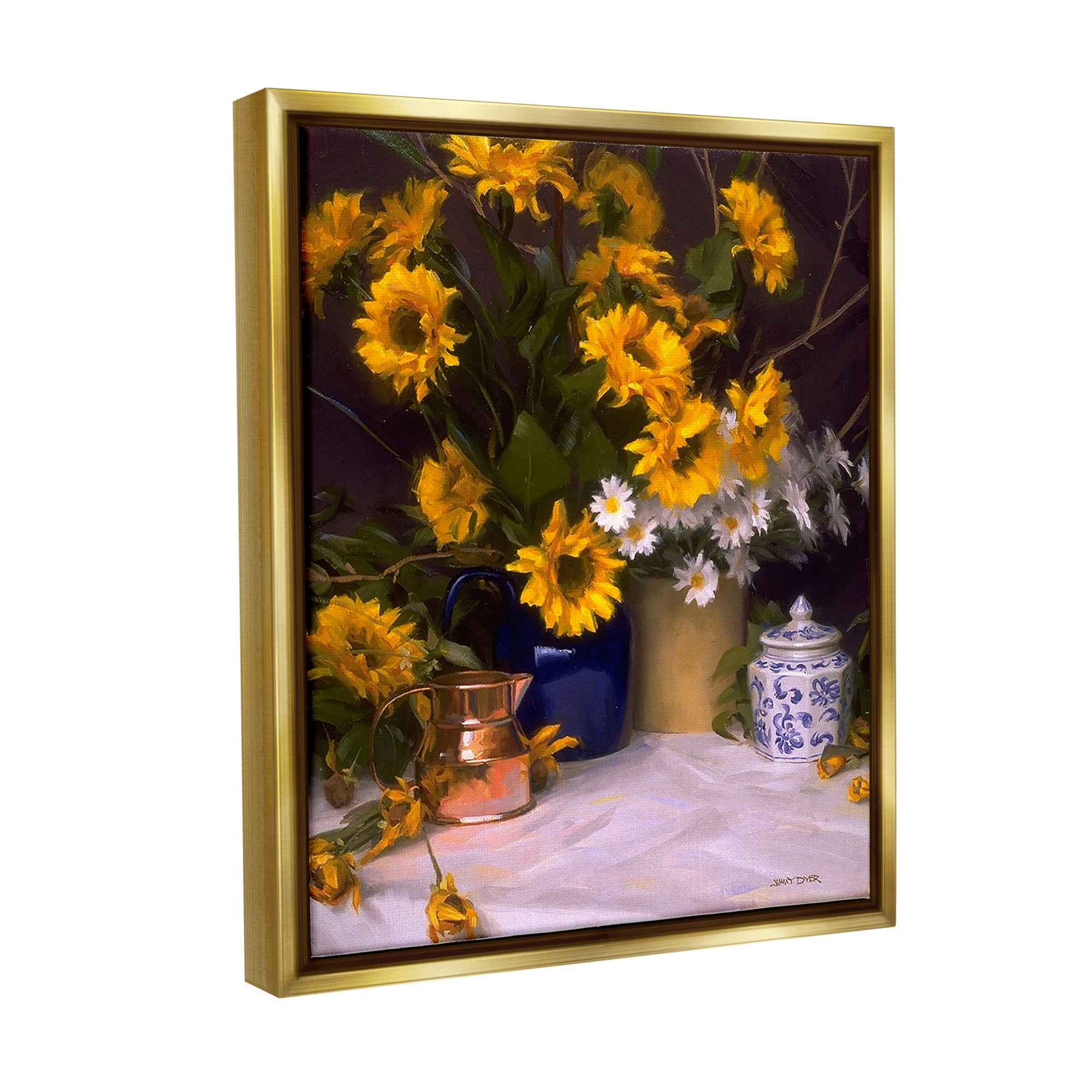 Stupell Industries Classic Floral Still Life Botanical & Floral Painting Gold Floater Framed Canvas Art Print Wall Art, 17 x 21