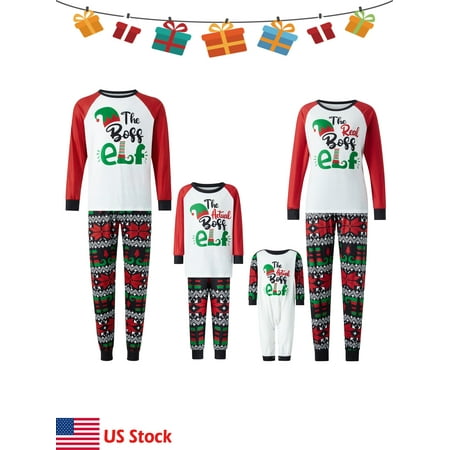 

Sunisery Family Matching Christmas Pajamas Sets Long Sleeve Christmas Hat Print Shirts + Pants Holiday Sleepwear