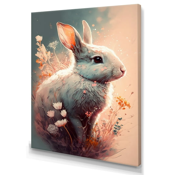 Designart Cute Rabbit Floral Art III Canvas Wall Art