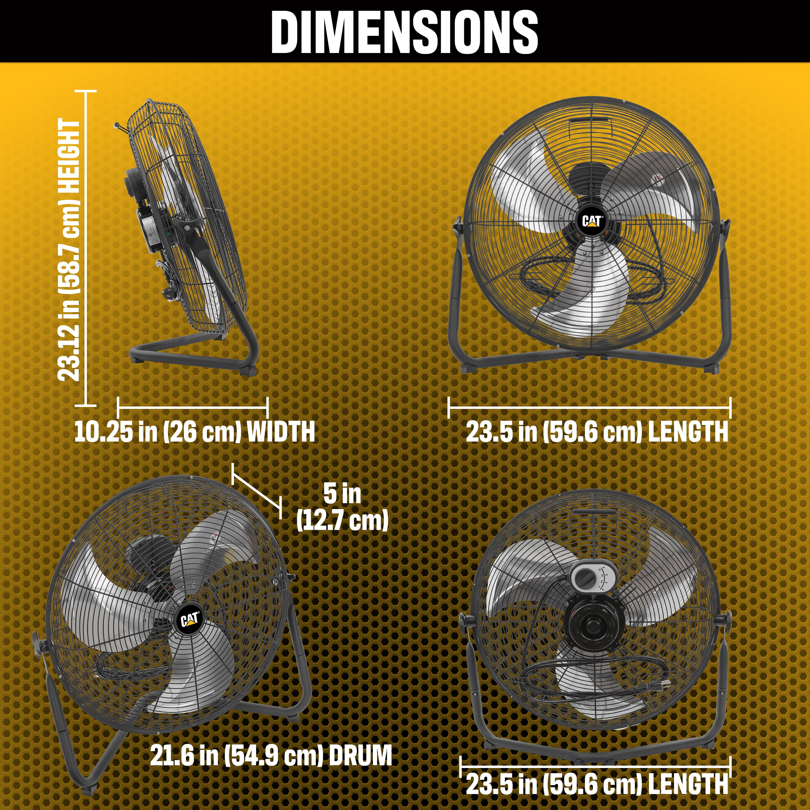 Caterpillar® Fan 20" High-Velocity 3-Speed Metal Floor Fan, 5000 CFM, Black