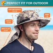 SUN CUBE Sun Hat for Men, Wide Brim Fishing Hat Neck Flap Cover Men Women, Hiking Safari, UV Sun Protection Summer Gardening Beach Camping UPF 50+, Camo Gray