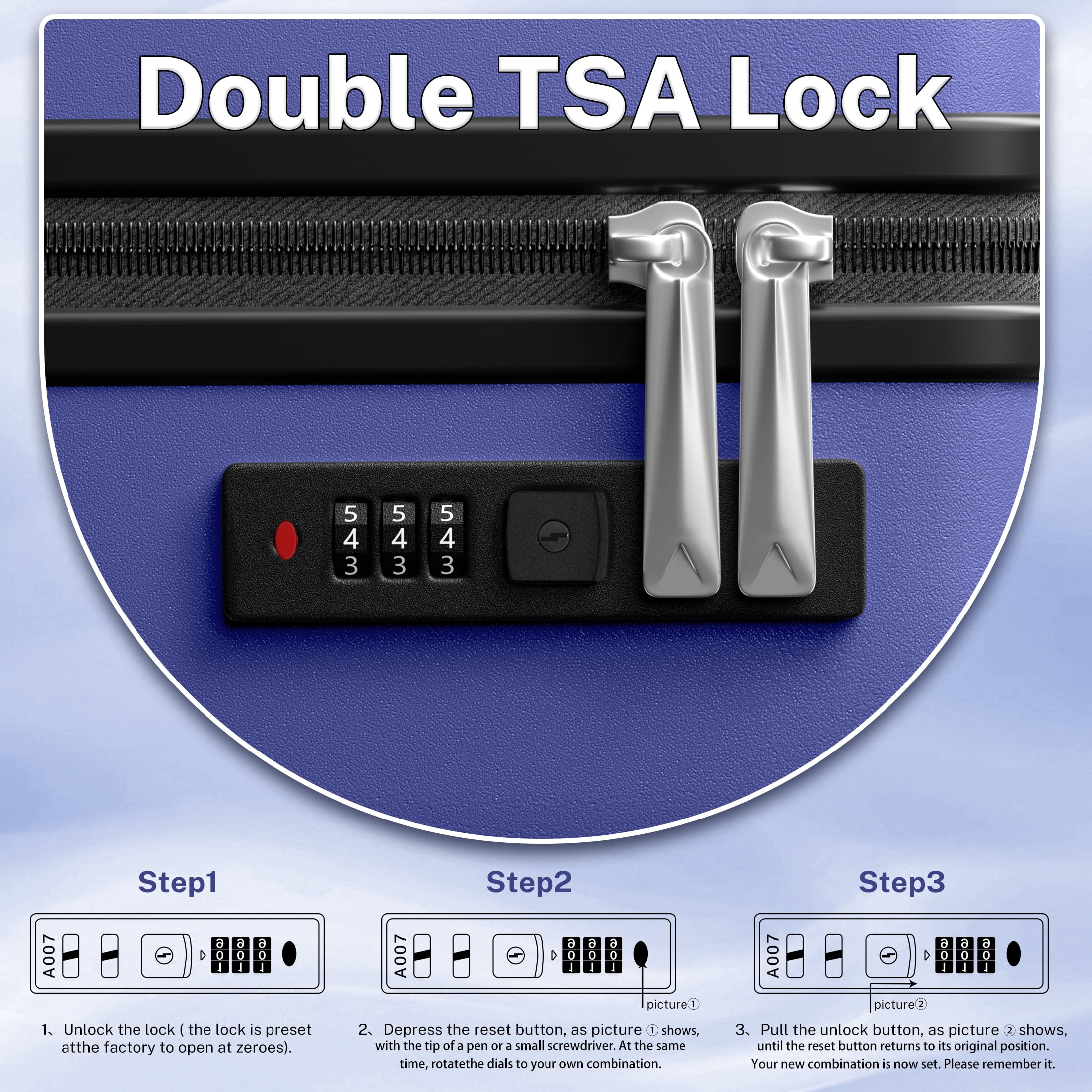 Luggage Sets 3 Piece Carry on Luggage with Spinner Wheels Hardshell Durable Suitcase with TSA Lock 20 24 28 inch NavyBlue