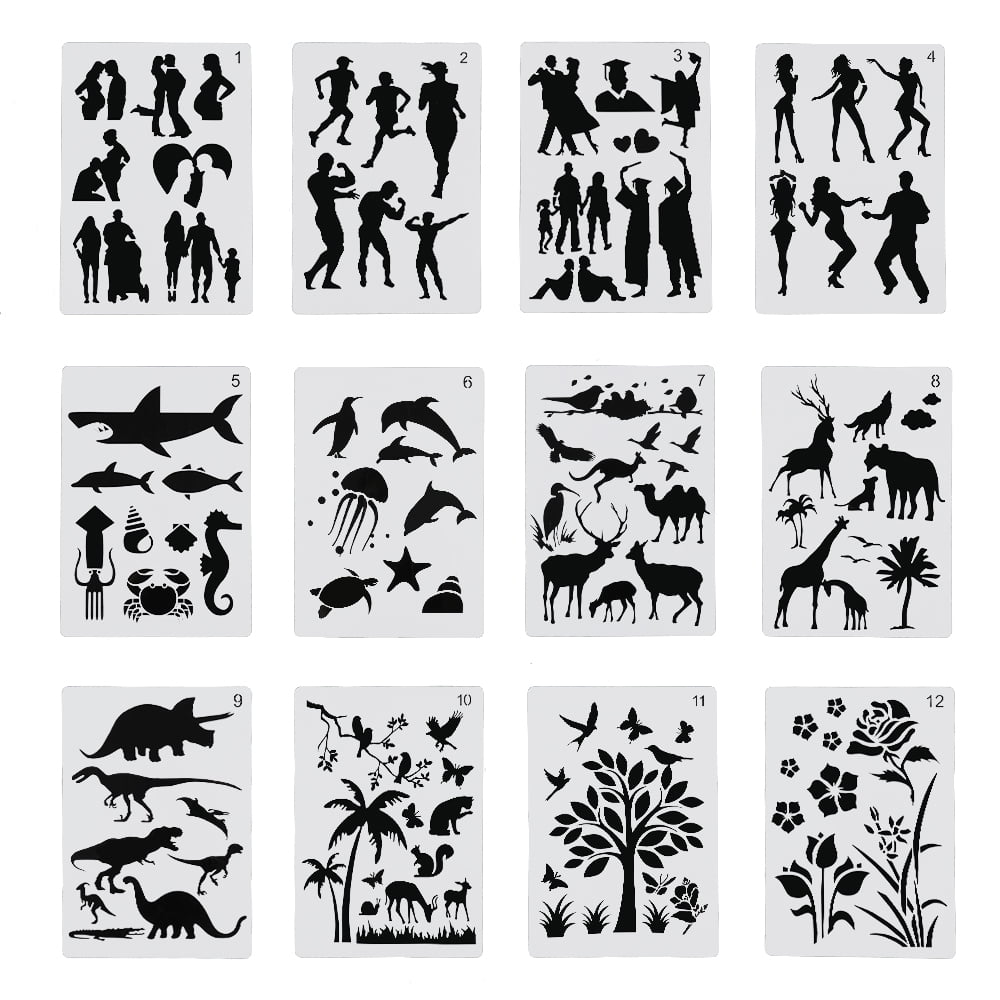 12Pcs Plastic Silhouette Stencils Set Craft Learning Toys for Children Love  Patterns Painting Drawing Stencils People Plants Animals Pattern - Walmart .com