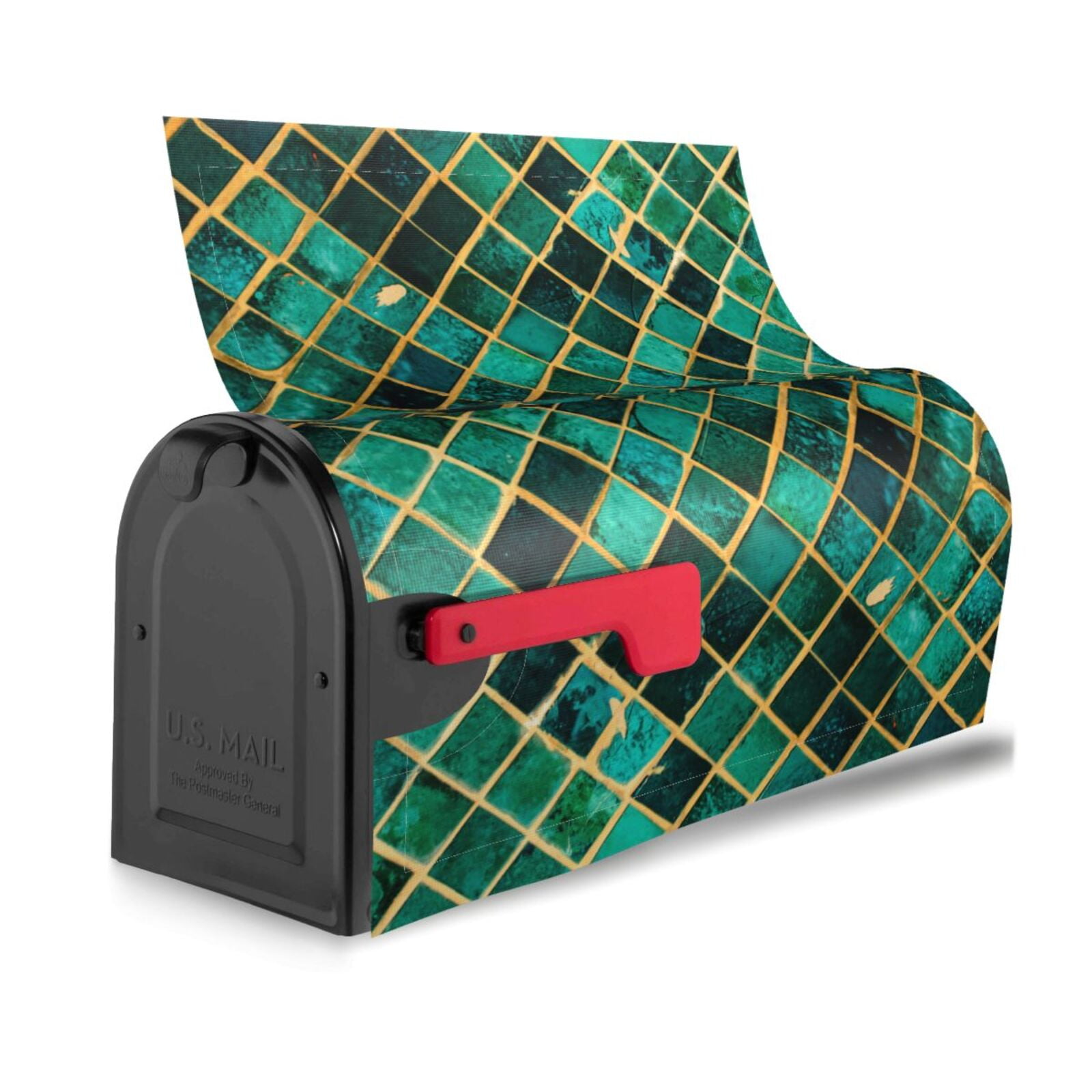 Picia Green Mosaic Glass Magnetic Mailbox Cover Standard Size-21x18 in