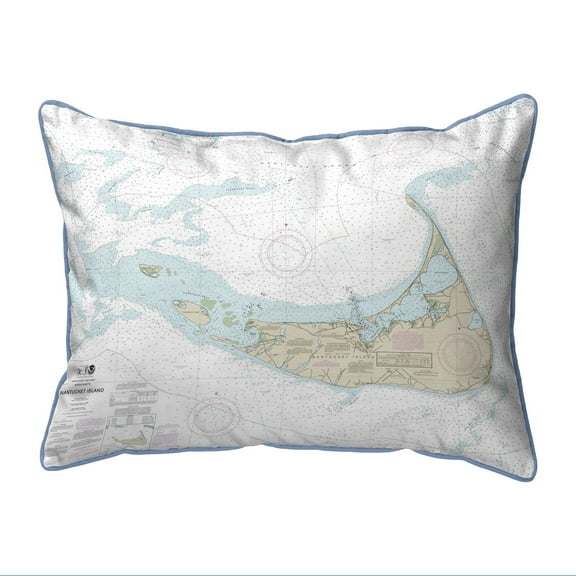 Betsy Drake Interiors Nantucket Island, MA Nautical Map Large Corded Indoor/Outdoor Pillow 16x20