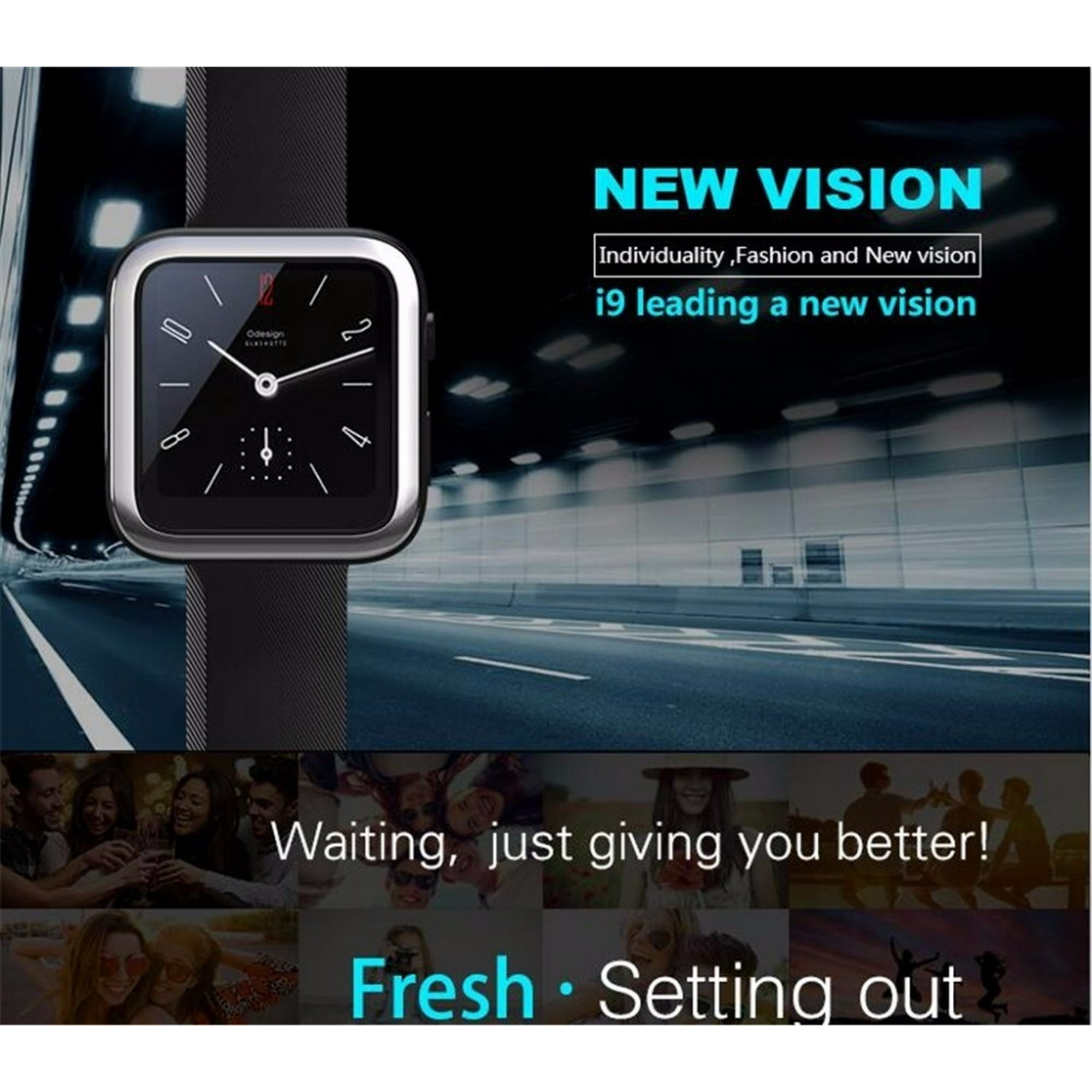 I9 Smart Watch clock Support SMS SIM TF Card MTK2502 Smartwatch Bluetooth For Wrist Wearable Walmart