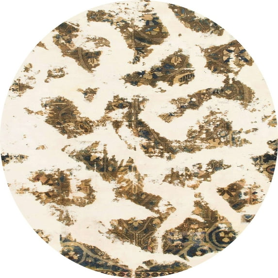 Ahgly Company Machine Washable Indoor Round Abstract Blanched Almond Beige Area Rugs, 7' Round