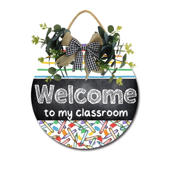 Welcome To Our My Classroom Door Hanging Sign 12 Inch Wooden Wall Sign, Rustic Holiday Wreath Decor for Front Door Porch Home Window Wall Farmhouse Decorations
