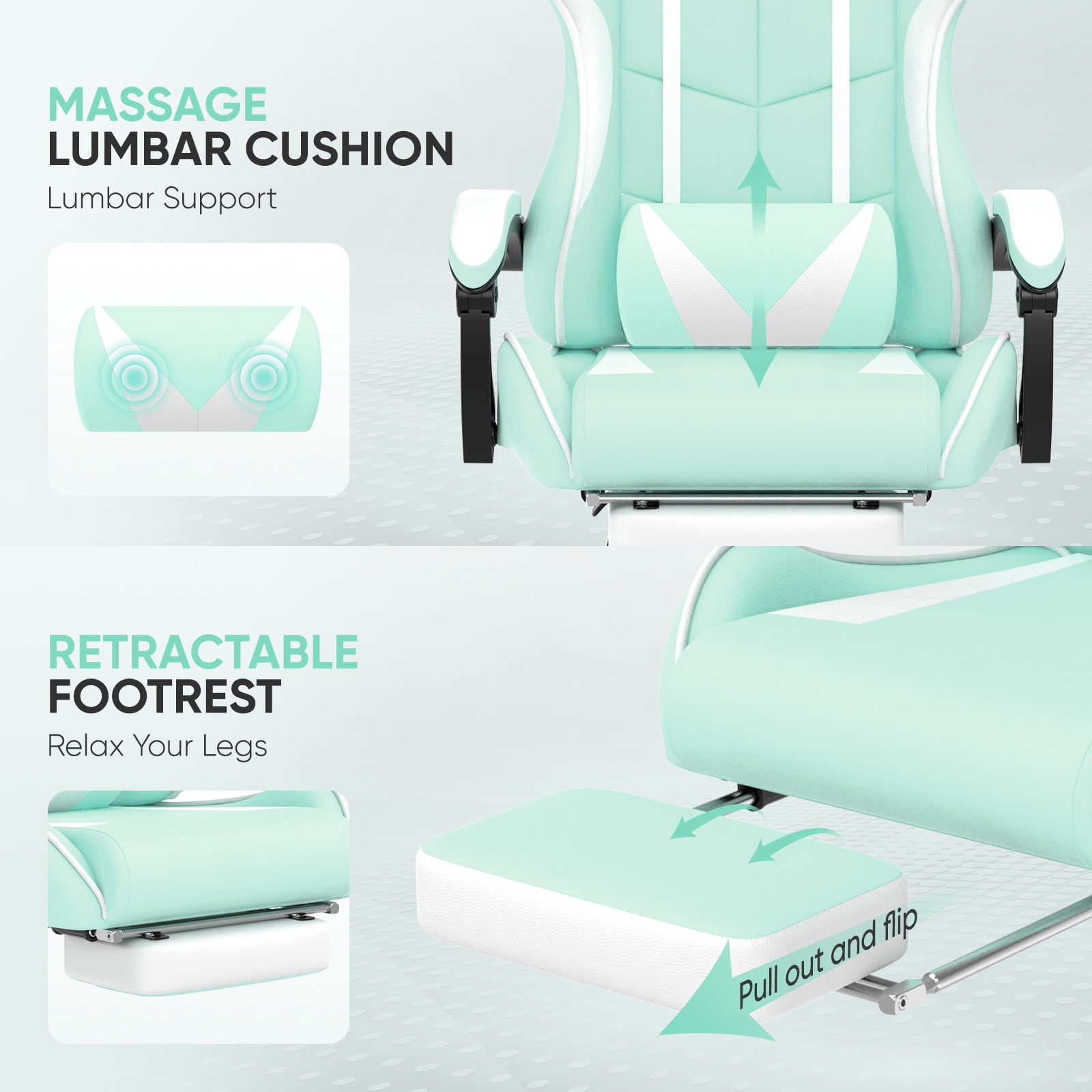 SOONTRANS Purple Gaming Chair with Footrest, Lovely Cute Bunny Ear Game Gamer Computer Chair with Massage Lumbar Support Headrest, Kawaii Desk Chair Chairs for Granddaughter,Sister,Girlfriend
