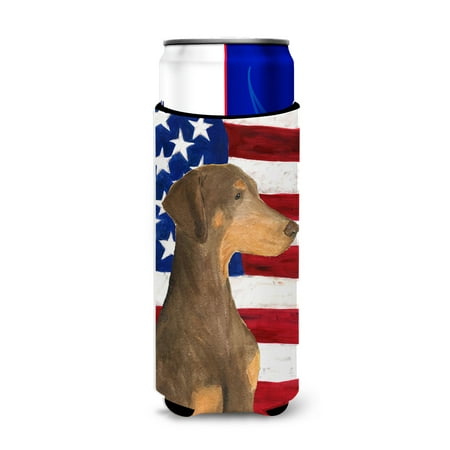 USA American Flag with Doberman Ultra Beverage Insulators for slim cans