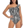 thumbnail image 2 of Picia Zebra Skin Pattern Women's One Piece Swimsuits,One Shoulder Swimwear Asymmetric ,Ruffle Monokinis Bathing Suits,High Waisted Flattering Bathing Suits-Medium, 2 of 8