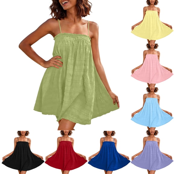 Taqqpue Cami Dresses for Women Spaghetti Strap Cami Lounge Dress Backless Solid Color Sleeveless House Dress Short Sundress Beach Vacation Flowy Swing Mini Dress for Women