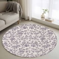 thumbnail image 2 of Purple Floral Leaf Large Area Rugs for Bedroom Living Room, Soft Non Slip Carpet Bedside Rug, Retro Farmhouse Plant Tree Branch Round Floor Cover Kitchen Accent Rug 4' for Dining Room/Office, 2 of 9
