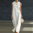 thumbnail image 4 of Shihyeh Women's Solid Color Casual Linen Sleeveless Slit Long Skirt Dress, 4 of 7