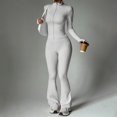 thumbnail image 3 of WULMLEO Athletic Sets for Women Solid Color Zip Up Track Jacket And Flared Bell Bottom Pants Gym Yoga Workout Outfits Light Gray L, 3 of 9