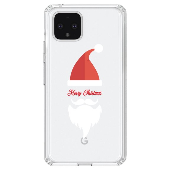 DistinctInk Clear Shockproof Hybrid Case for Google Pixel 4 (6.1" Screen) - TPU Bumper Acrylic Back Tempered Glass Screen Protector - Santa Hat Merry Christmas