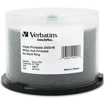 UPC: 0023942949176 | Verbatim VER94917 16X White injt Printable DVD+R 50 White