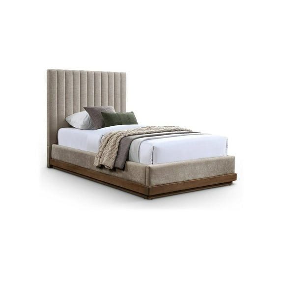 Meridian Furniture Emmet Beige Chenille Fabric Twin Bed