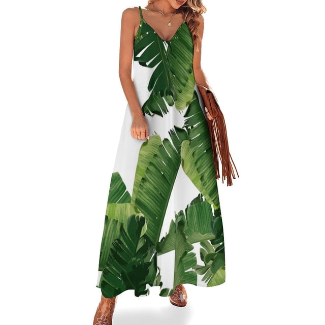 Vestido sin mangas verde con hojas de plátano Ropa vestido de mujer elegante vestidos de noche de lujo para mujer Ropa de mujer