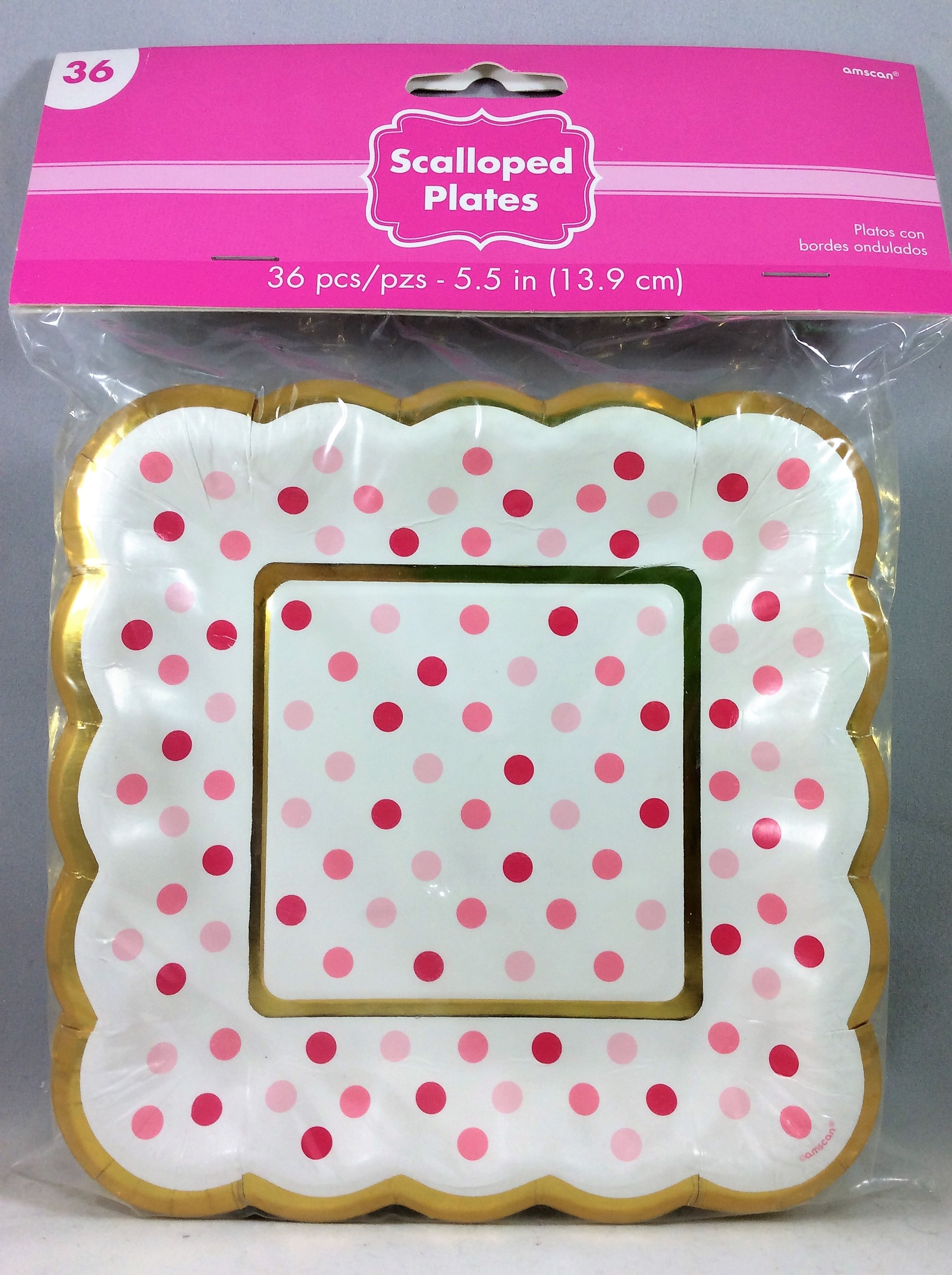 Mini Paper Scalloped Square Plates 36 Count Pink