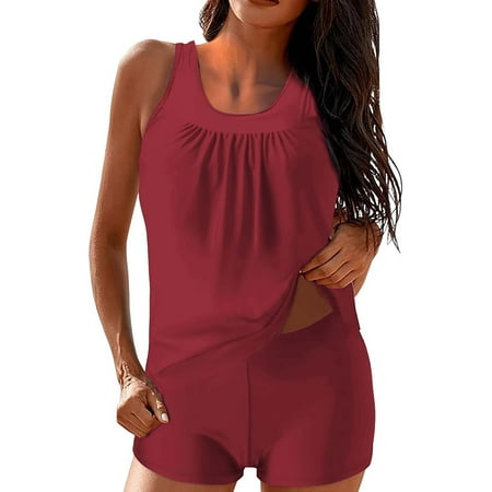 Tankini Swimsuits for Women! Fadeal Women s Tankini Bathing Suits Tankini Swimsuits Two Piece Graphic Swim Tank Top with Boyshorts Ladies Swimwear Swim Suits for Women 2025 Wine S