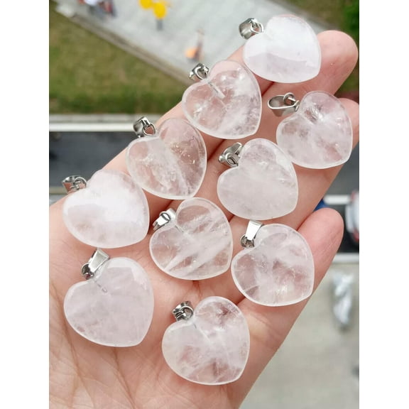 QQTDFG 10pcs Rock Quartz Gems stone Heart Pendants Chakra Reiki Healing Amulet-default