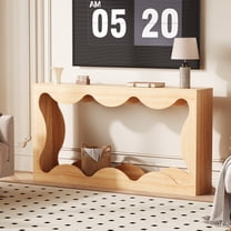 63 Inch Console Table Farmhouse Scalloped Console Table for Entryway, Narrow Wood Sofa Table Behind Couch with Storage for Living Rooms, Wood Color