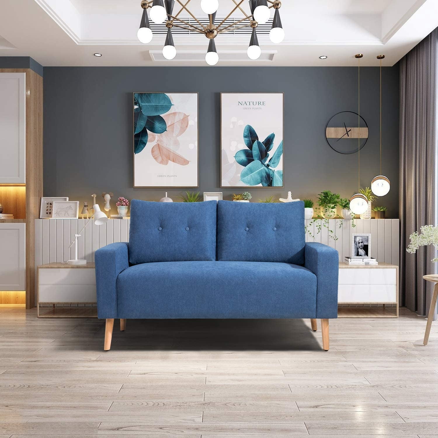 Vineego Small Modern Loveseat Couch Sofa, Fabric Upholstered 2-Seat Sofa, Love Seat Furniture,Blue