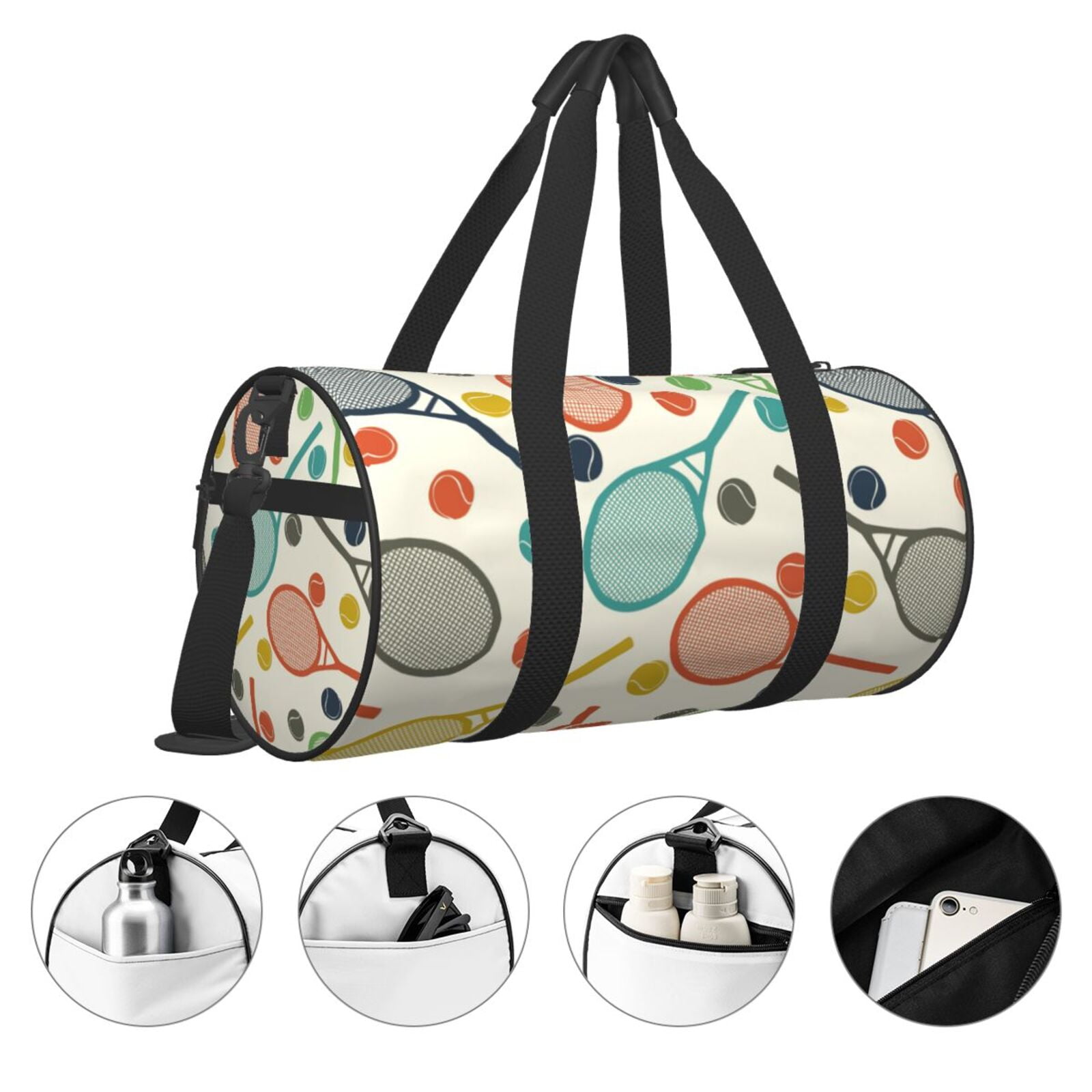 Vsdgher Racket and Tennis Ball 45L Foldable Duffel Bag, Sports Gym Bag,Overnight Bag, Portable Weekender Bag for Airplanes