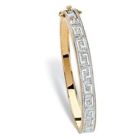 - Diamond Accent Two-Tone Greek Key-Link Bangle Bracelet 18k Yellow Gold-Plated 7.5