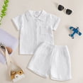 thumbnail image 2 of Akiihool Baby Boy Outfit Toddler Kids Boy Summer Clothes 6 12 18 24 Months 2T 3T 4T Short Sleeves Shirt Tops & Casual Shorts Outfit Set(White,12-18 Months), 2 of 3