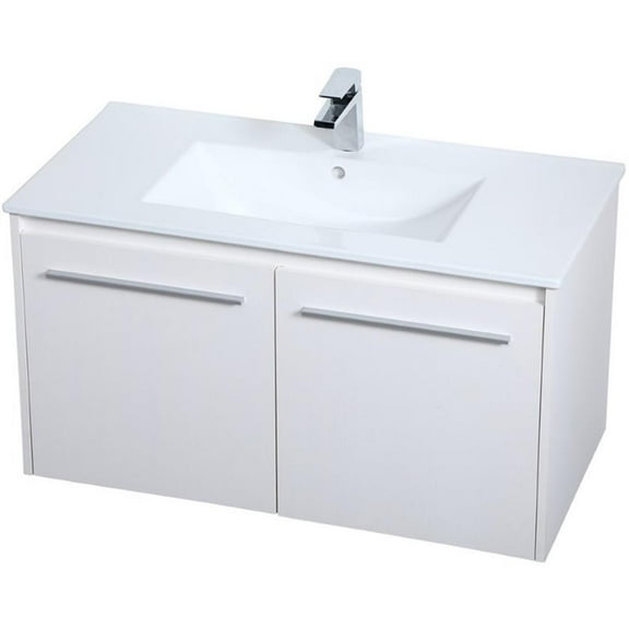 Elegant Lighting Vf44036 Rasina 36" Wall Mounted Single Basin Vanity Set - White