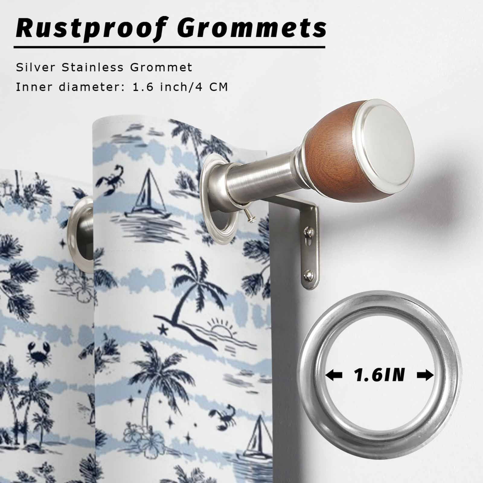 Tropical Plant Outdoor Curtains for Patio, Summer Coconut Tree Sailboat Sunset Blue Stripes Sunshade Privacy Drapes Grommet Waterproof Outside Curtains for Porch/Cabana/Balcony 54"x 108", 1 Panel