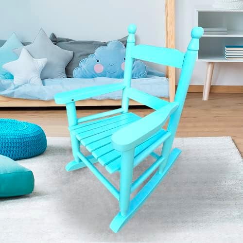 espidoo Kids Rocking Chair Light Blue: Solid Populus Wood Construction & 110 LBS Weight Limit - Indoor/Outdoor Use for Children's Room, Balcony & Porch