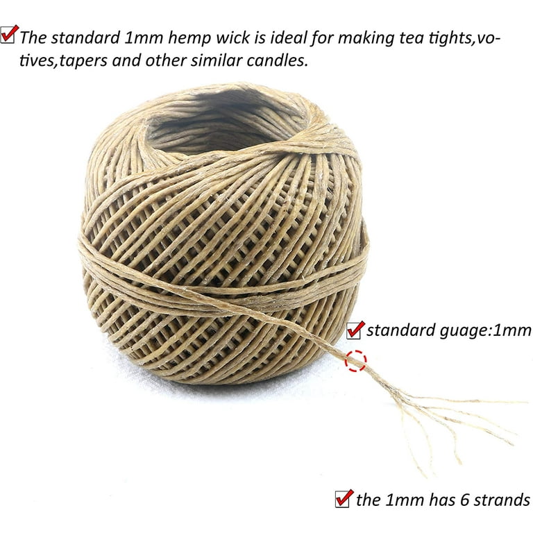 MILIVIXAY Hemp Wick with Natural Beeswax Coating, Edible Grade Beeswax, 200  FT Spool, Standard Size (1.0mm),Unbleached, Un-Dyed and 100% Organic. 