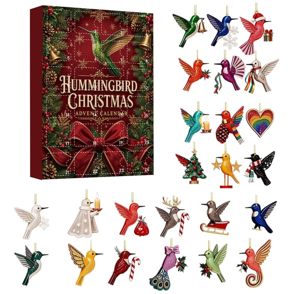Clearance! Hummingbirds Advent Calendar 2026,24‑Piece Assorted Bird Hanging Ornaments,Christmas Countdown Calendar,Festive Xmas Tree Decor Surprise Holiday Gift