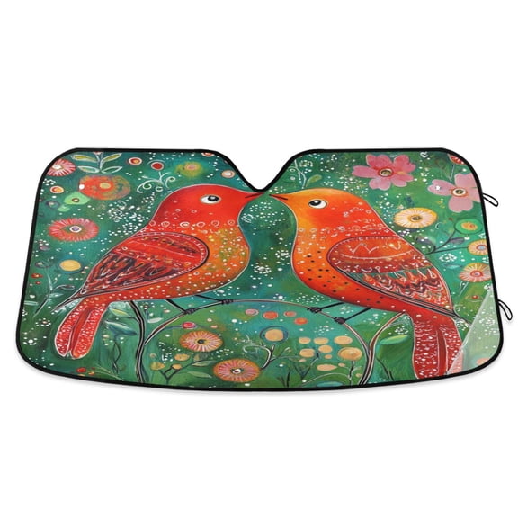 Qxltty Red Bird Car Windshield Sunshades Foldable UV Rays Sun Visor Protector Keep Your Vehicle Cool 53×23.5in