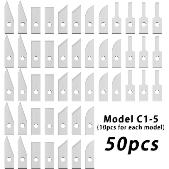 DASAW-Ultrasonic Cutter Knife Special Blade Spare Parts Multiple Types Fine Point, Chisels, Curved, Sharp Edge, Micro, Narrow DIY 3D Print Processing Blades 50pcs (C1-5 Each Types Blade 10pcs)
