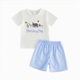 thumbnail image 3 of kaprioy Toddler Boy Clothes Toddler Kid Boy Casual Clothes 6 12 18 24 Months 2T 3T 4T 2Pcs Outfits Short Sleeve Letter birthday boy Embroidery T-Shirt and Gingham Plaid Elastic Shorts, 3 of 6