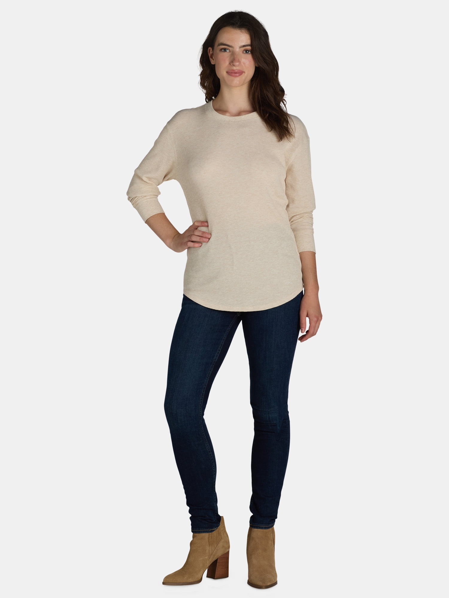 Time and Tru Women’s Essential Thermal T-Shirt with Long Sleeves, Sizes XS-XXXL
