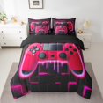 thumbnail image 2 of Red Gaming Bed in a Bag King Size Comforter Set 7 Pieces,Gamer Bedding Sets Neon Lights Abstract Geometry Sheet Set with Comforter Gamer Room Decor, 2 of 5