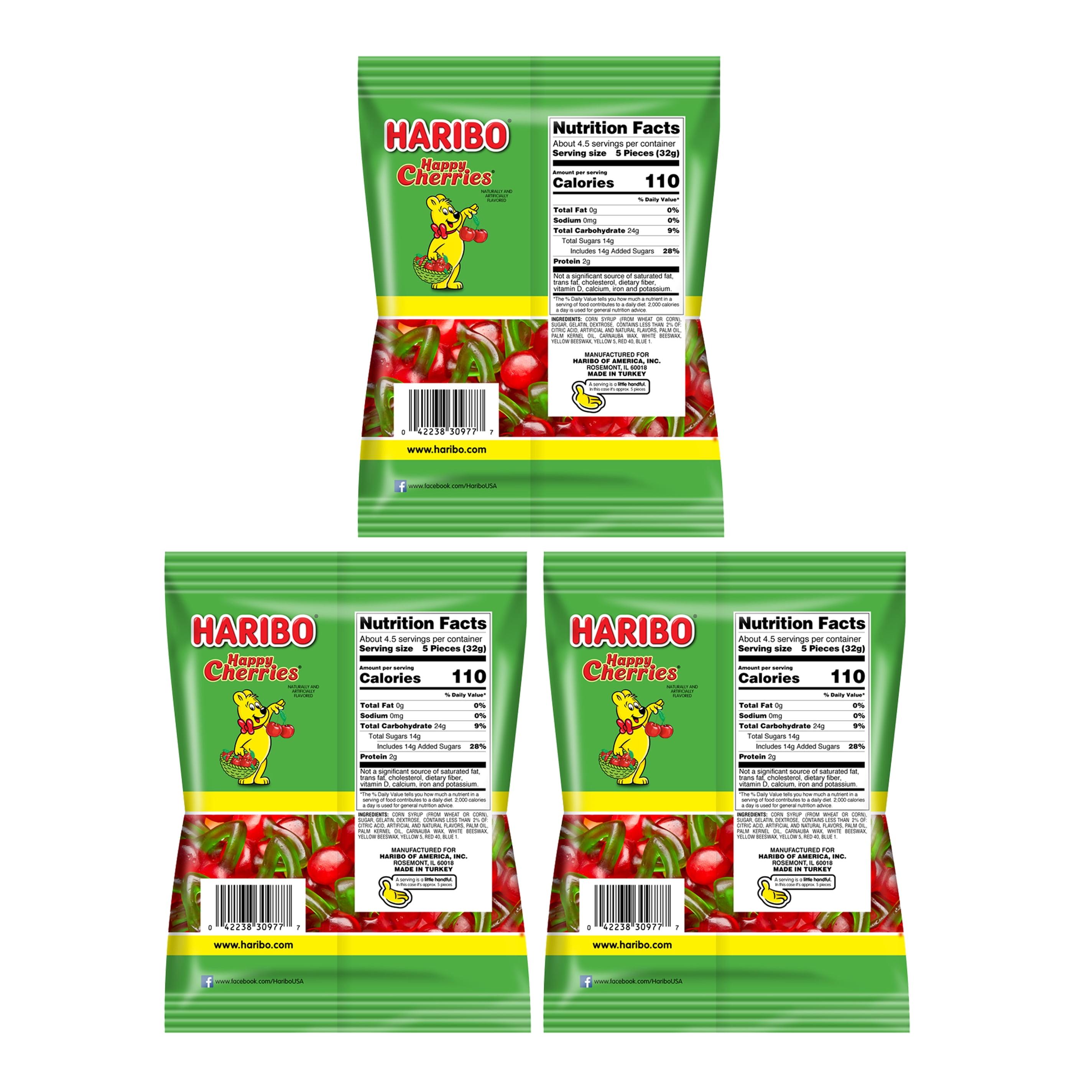 Haribo Happy Cherries Pack 3 (5oz Bags) Cherry-Shaped Fruit Flavored for Movie Nights, Easter, and More in a Bulk Bag